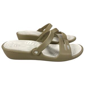 Crocs‎ Patricia Women's Wedge Sandals, Khaki/Oyster, Size 11, Strappy Slip-On